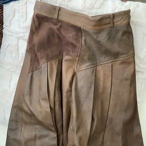 Vintage brown leather pleated midi skirt